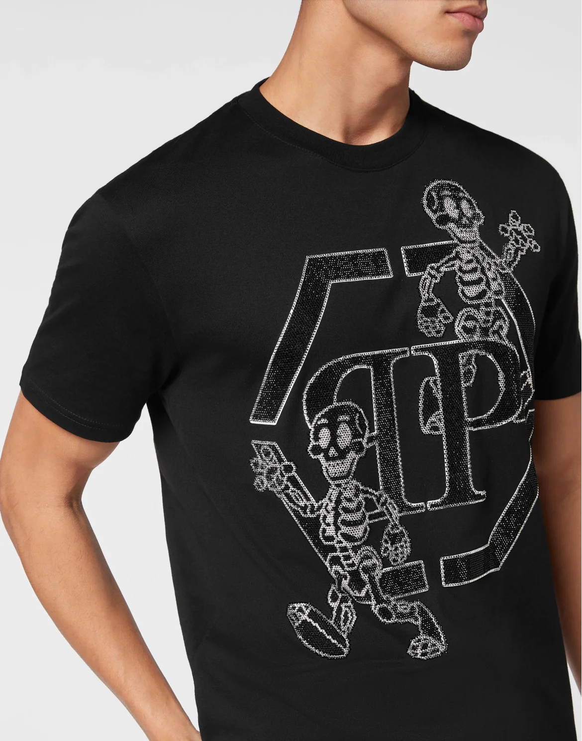 T-shirt Round Neck SS with stones Skeleton, цвет: Черный