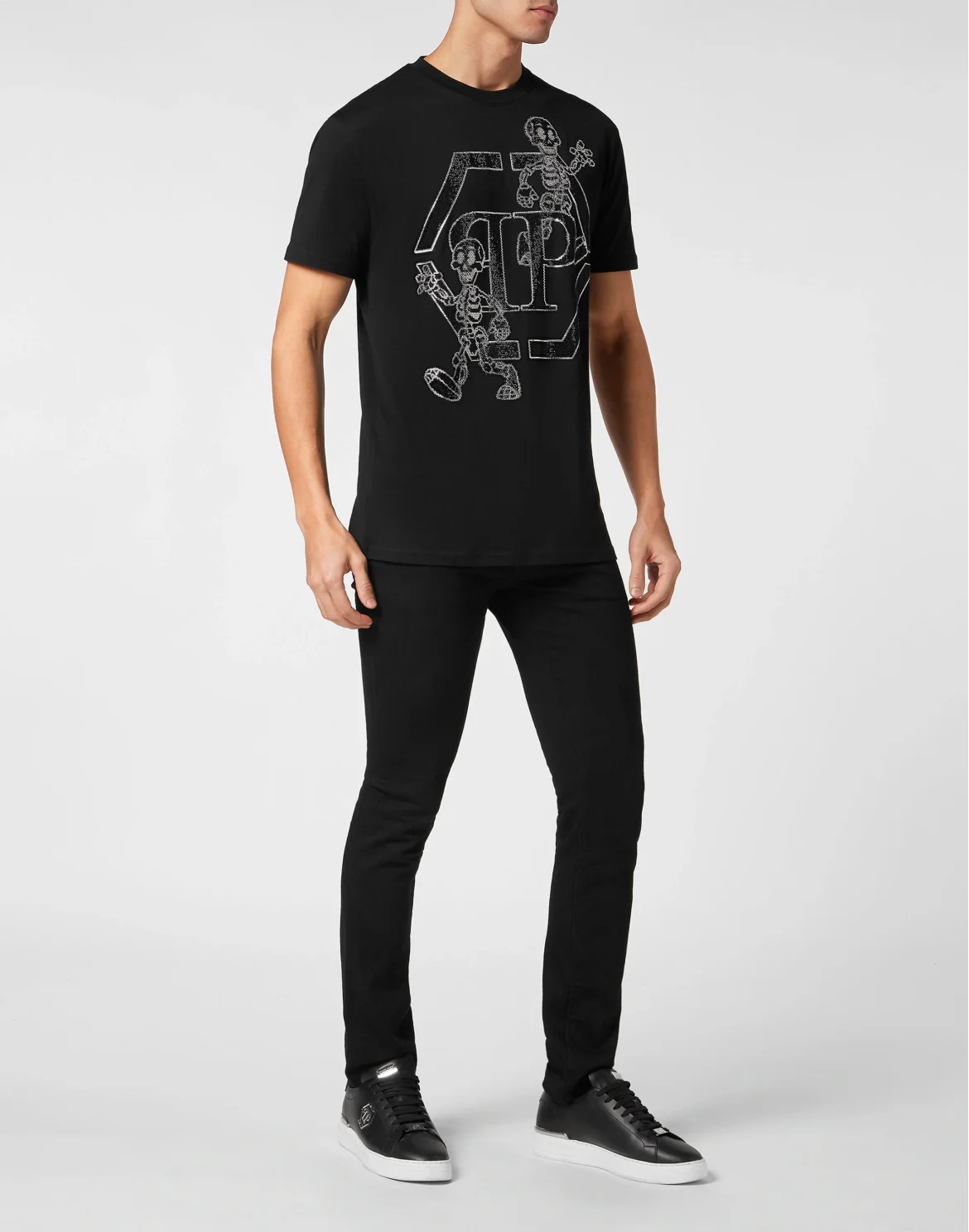 T-shirt Round Neck SS with stones Skeleton, цвет: Черный