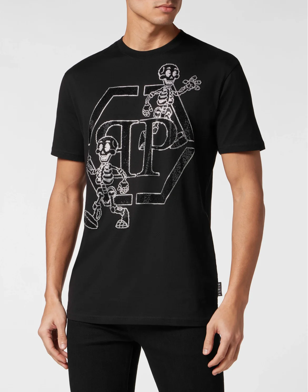 T-shirt Round Neck SS with stones Skeleton, цвет: Черный