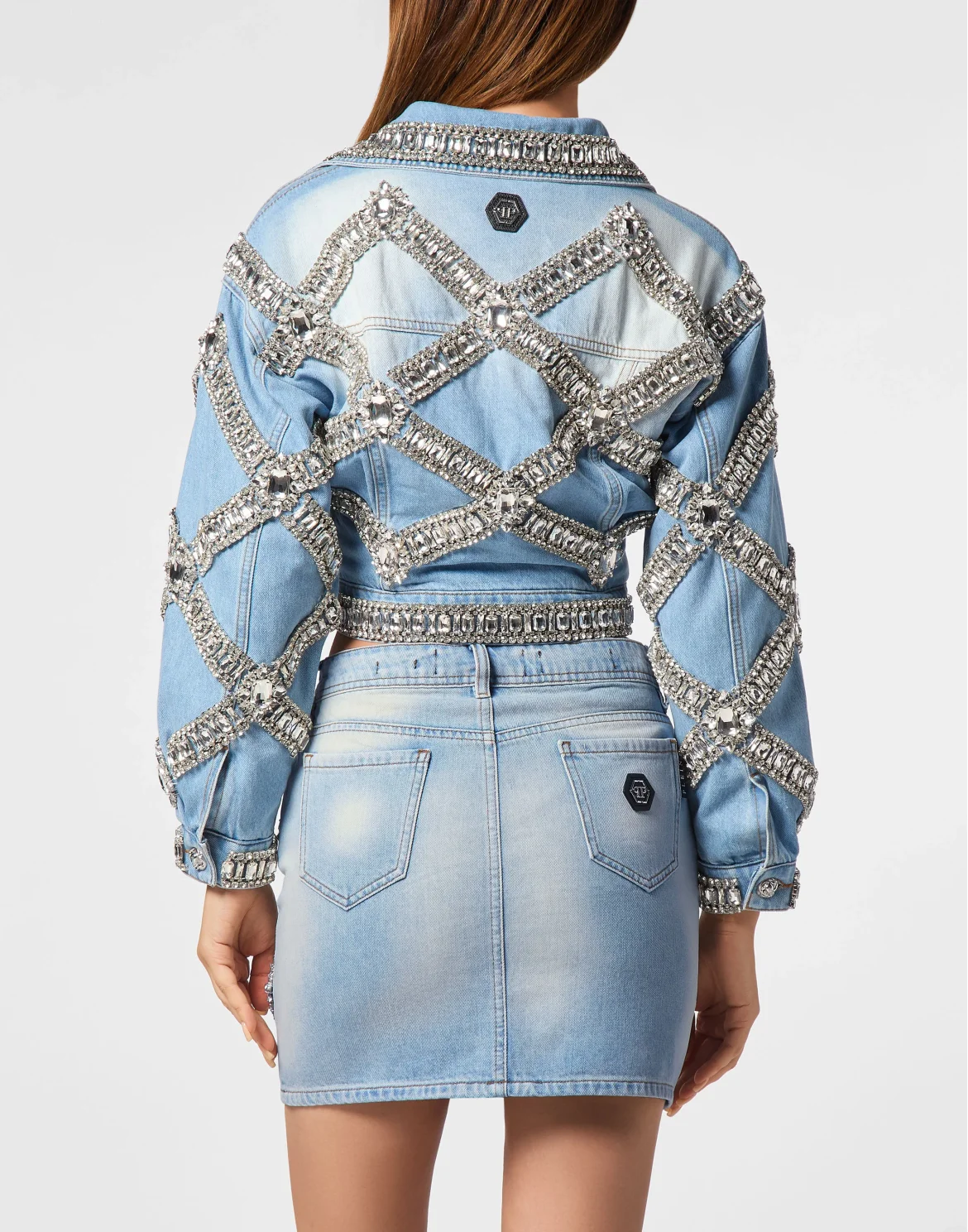 Cropped Oversize Denim Jacket Brooches, цвет: Голубой