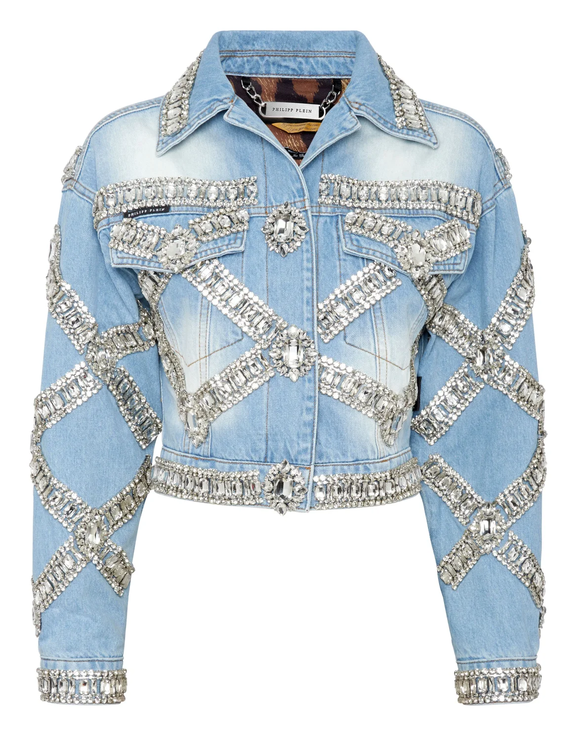 Cropped Oversize Denim Jacket Brooches, цвет: Голубой