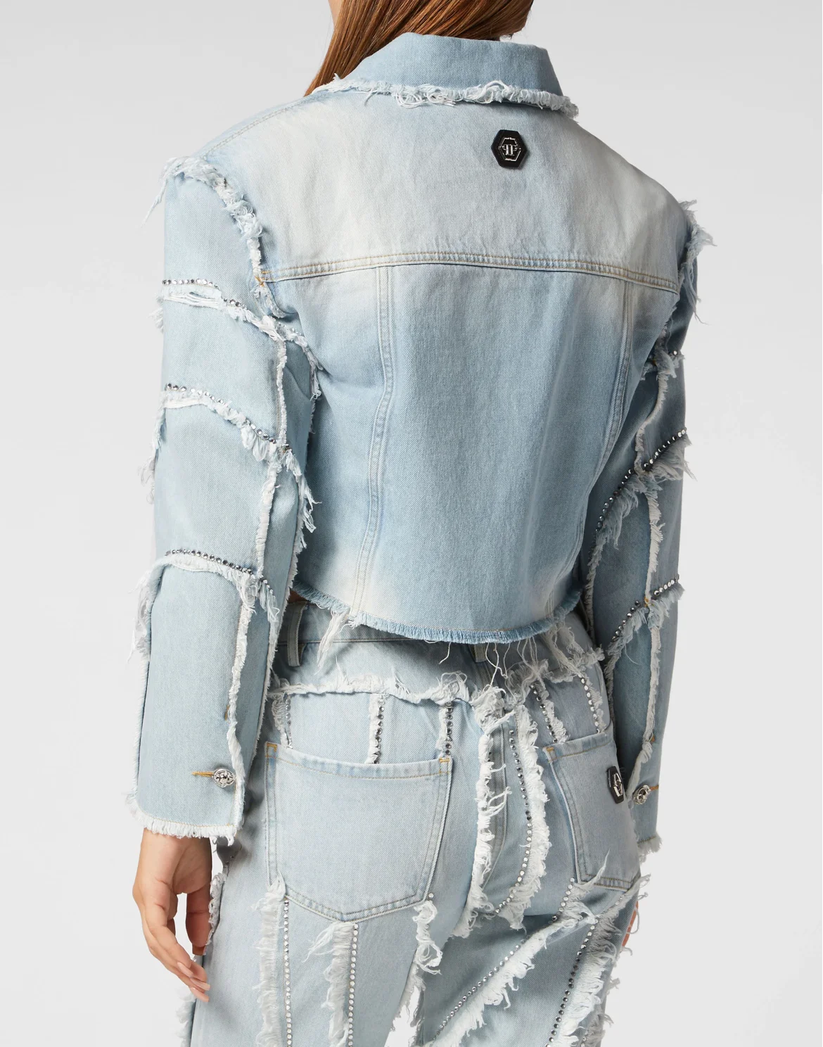 Cropped Oversize Padded Shoulder Denim Jacket, цвет: Голубой