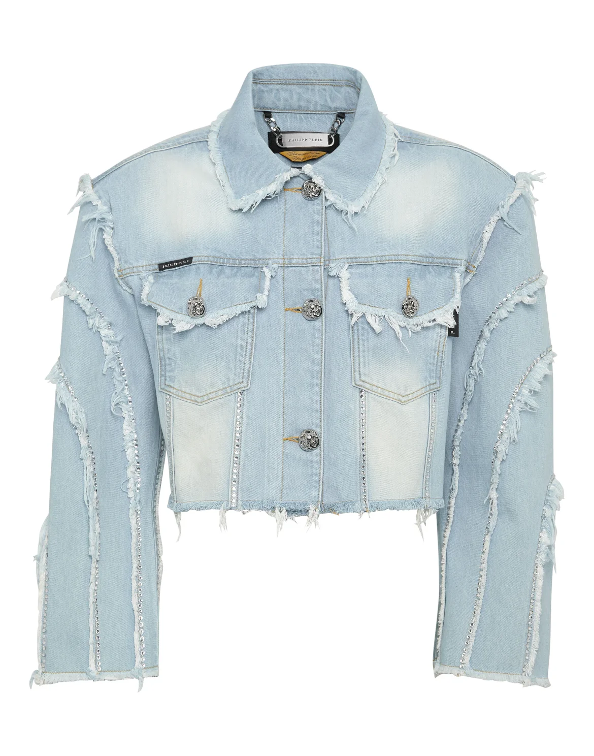 Cropped Oversize Padded Shoulder Denim Jacket, цвет: Голубой