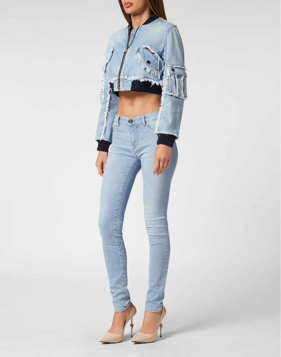 Denim Padded Shoulder Bomber, цвет: Синий