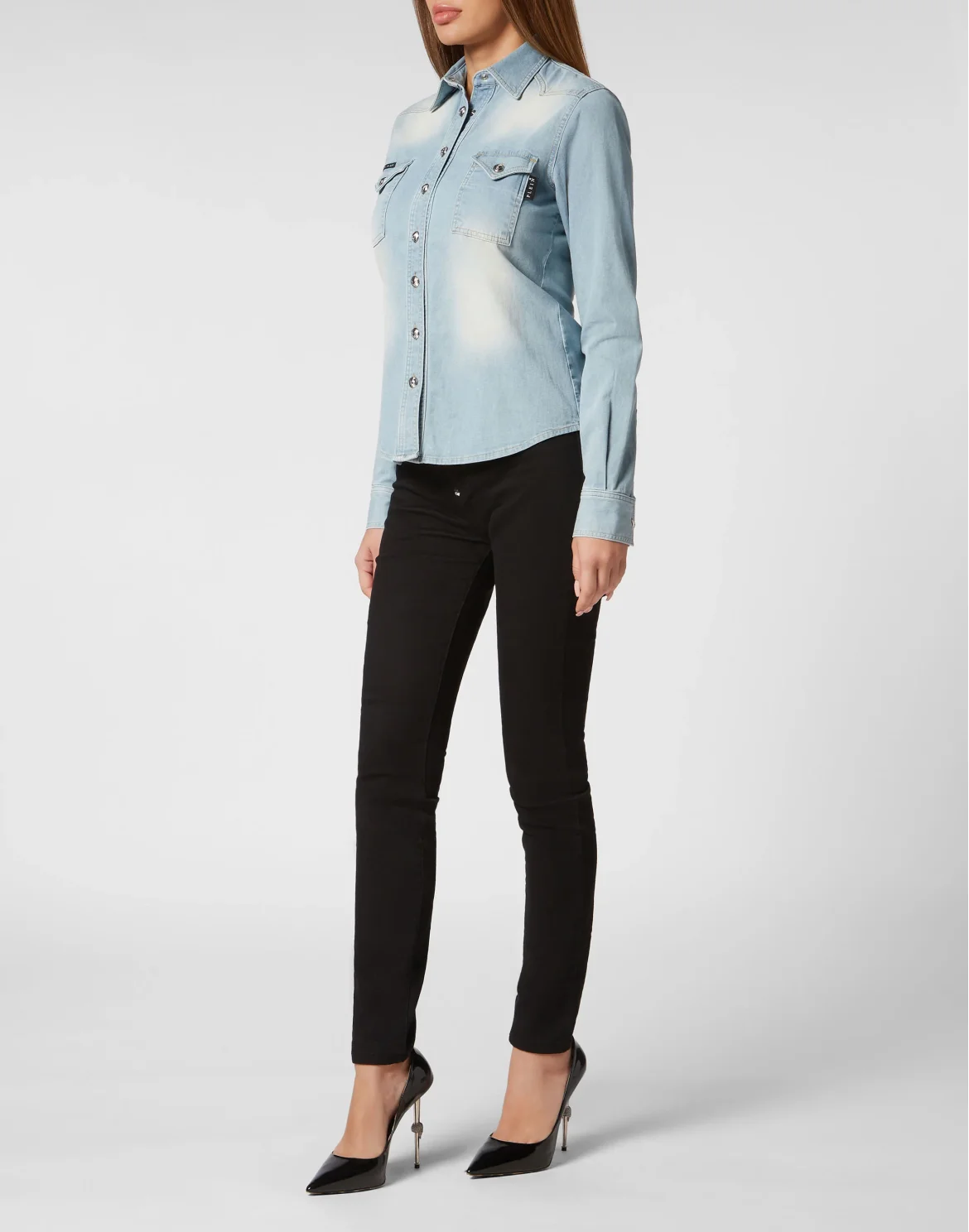 Denim Shirt Skull strass, цвет: Голубой