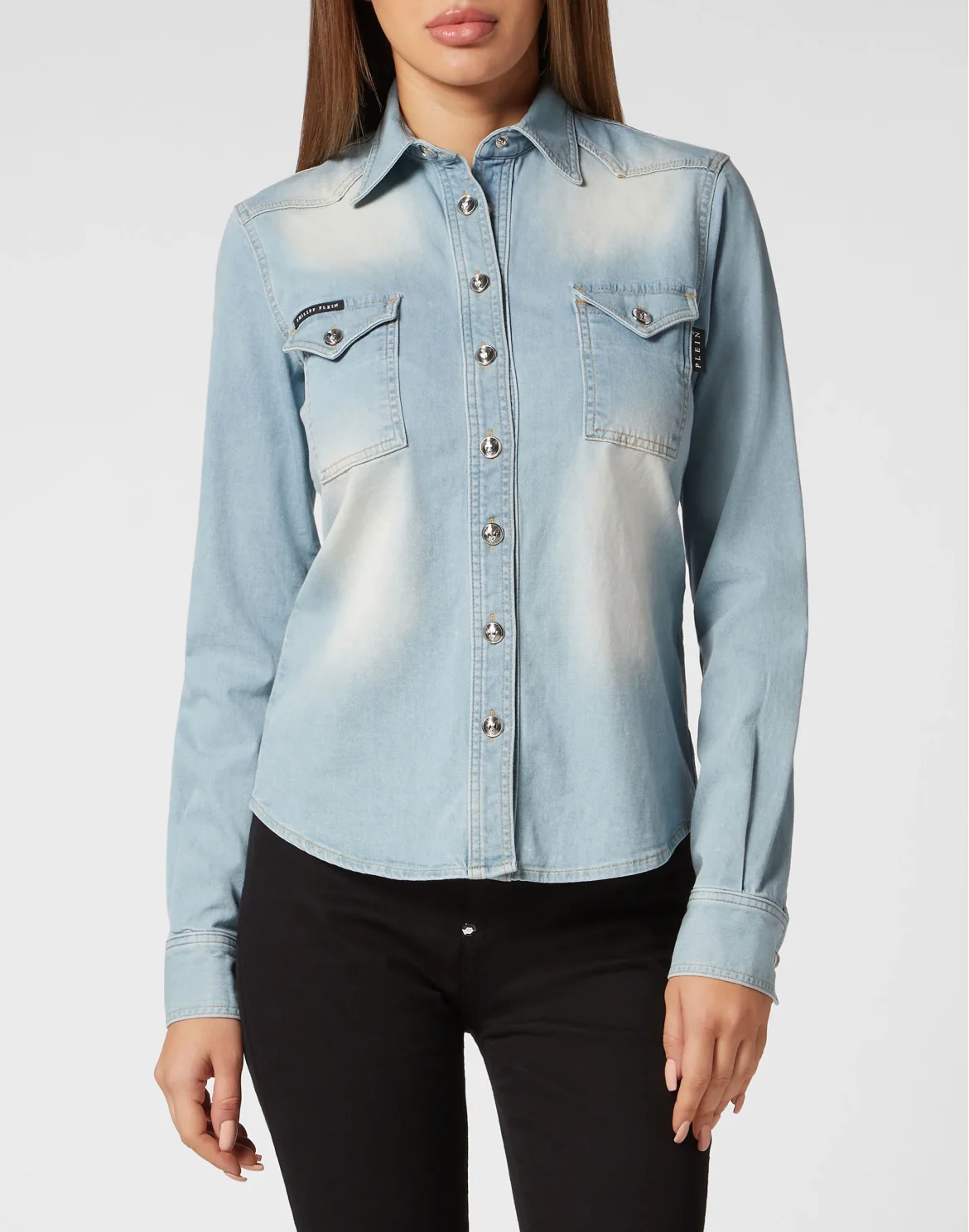 Denim Shirt Skull strass, цвет: Голубой