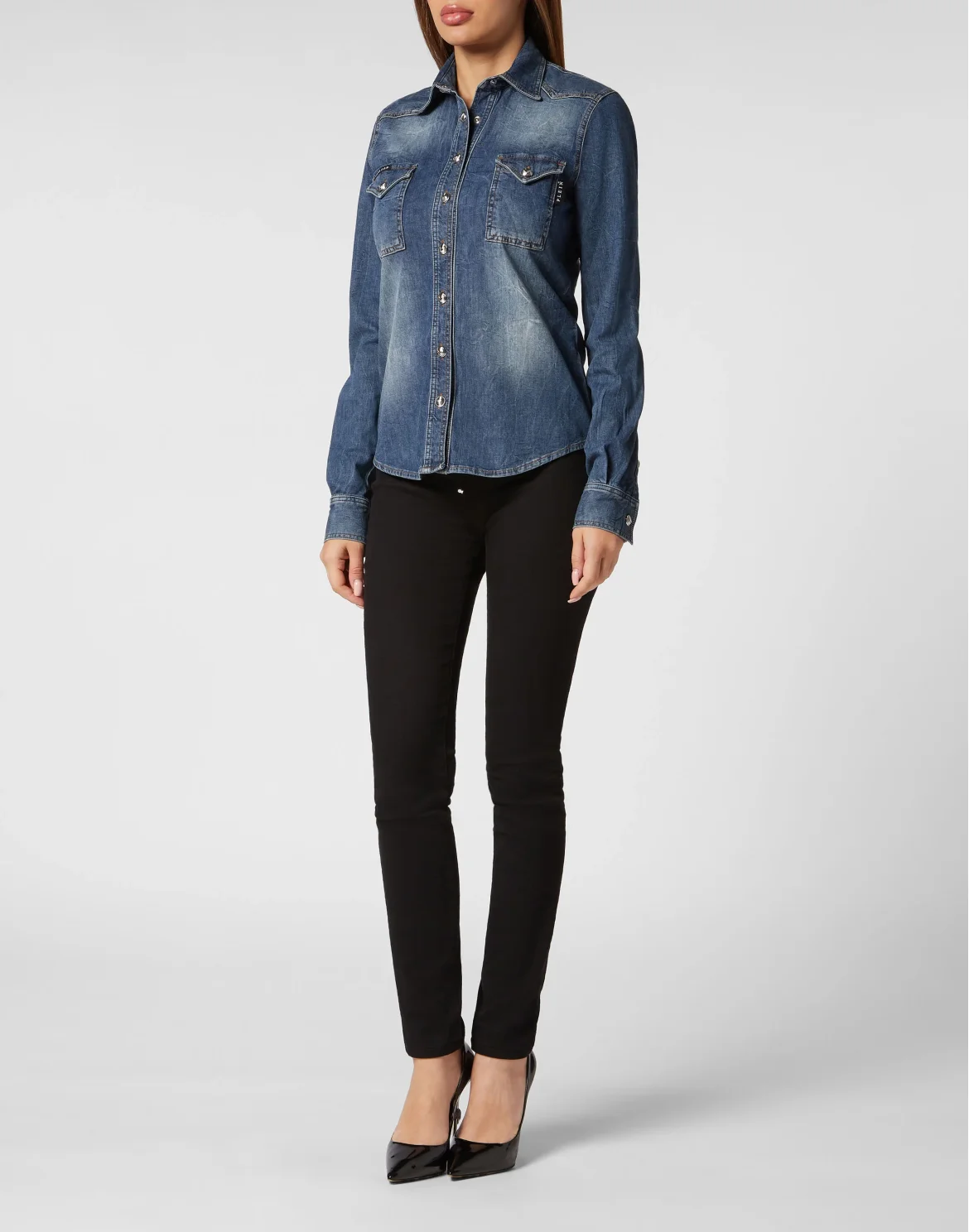 Denim Shirt Skull strass, цвет: Синий