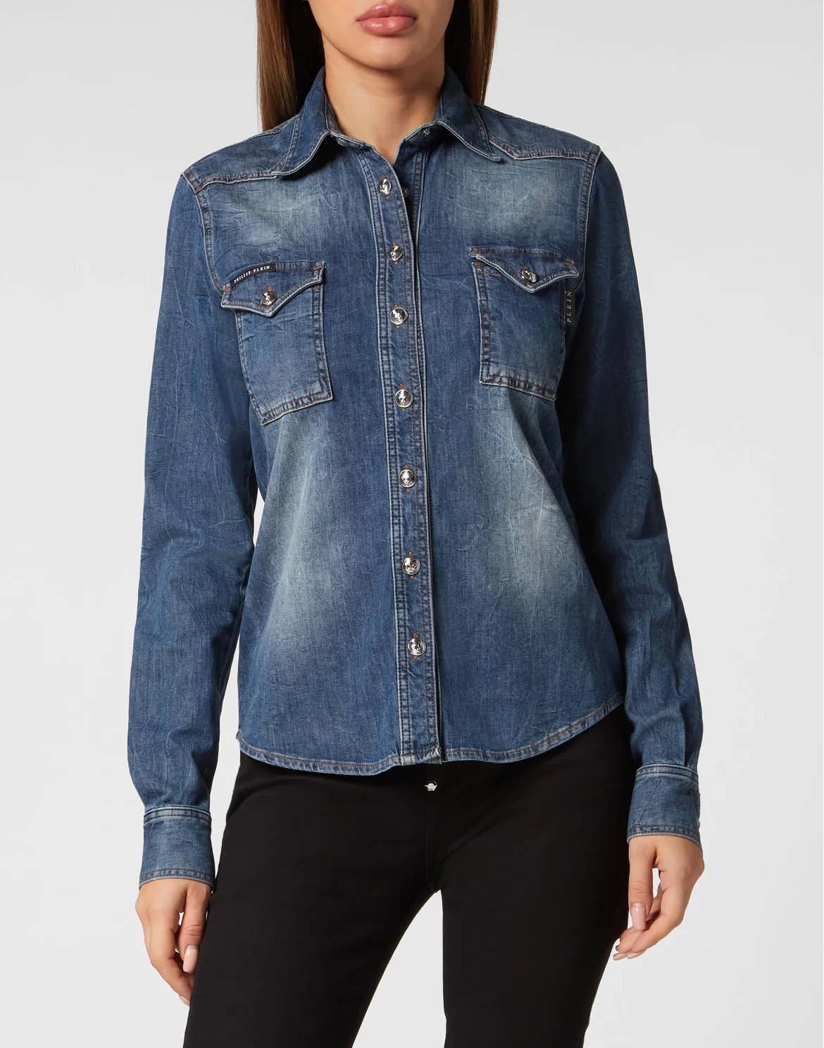 Denim Shirt Skull strass, цвет: Синий
