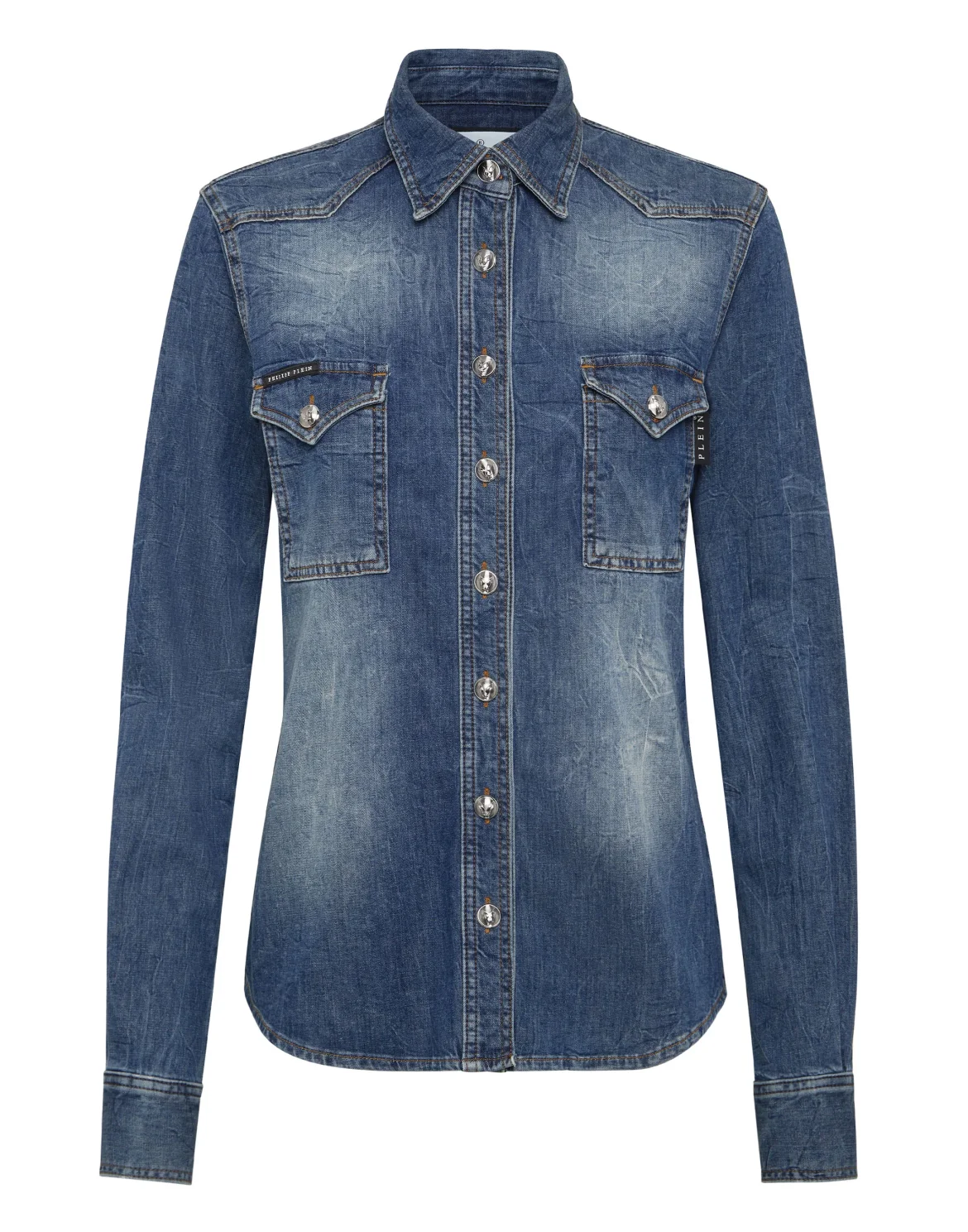 Denim Shirt Skull strass, цвет: Синий