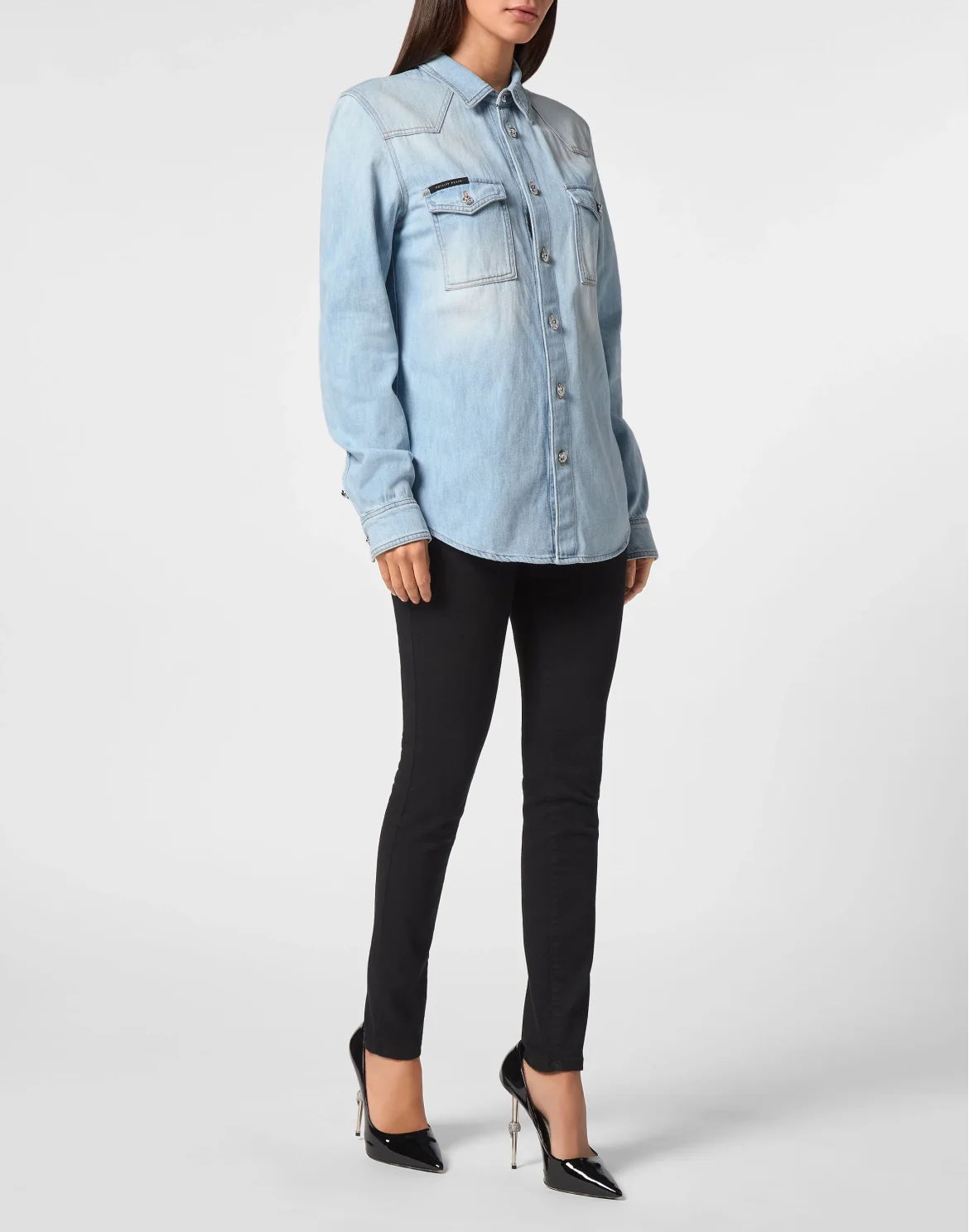 Denim Regular Shirt Crystal Skull, цвет: Синий