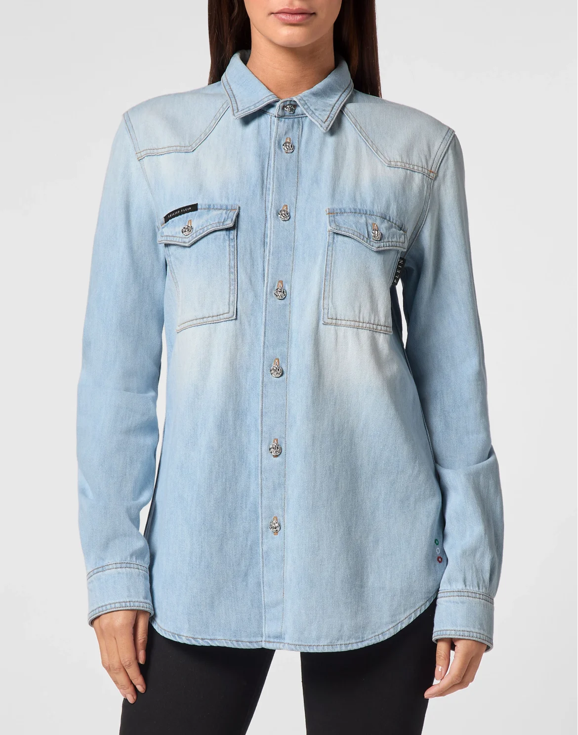 Denim Regular Shirt Crystal Skull, цвет: Синий