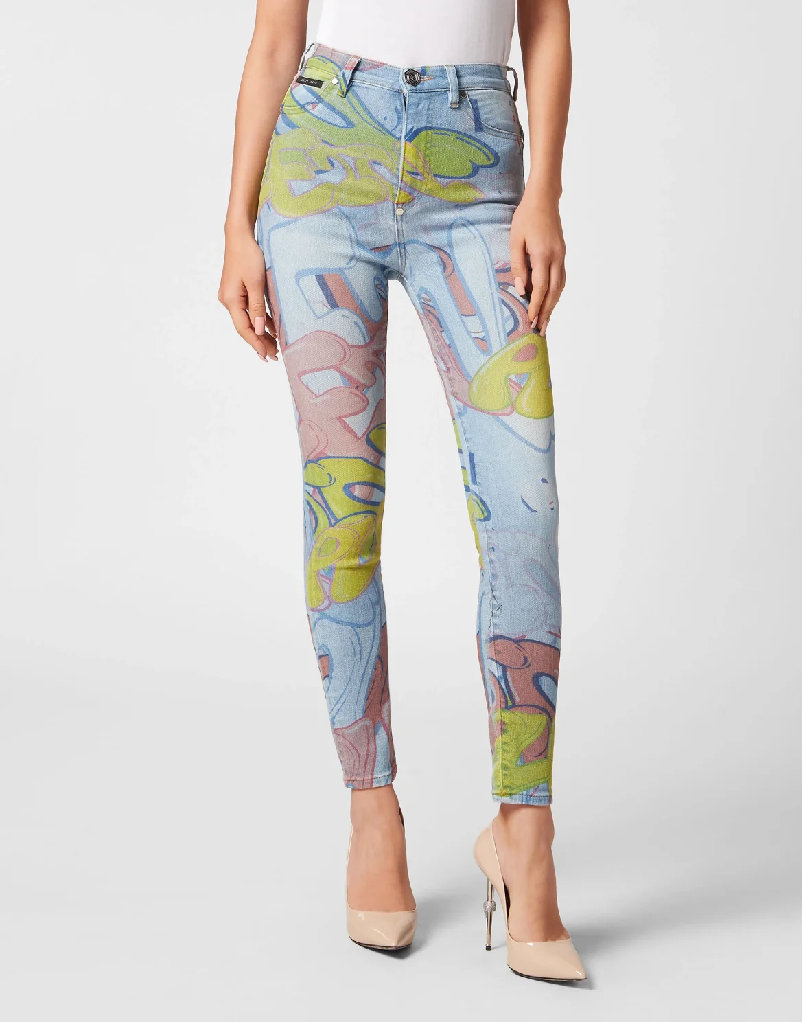 Super High Waist Jeggings Bombing Graffiti, цвет: Мультиколор