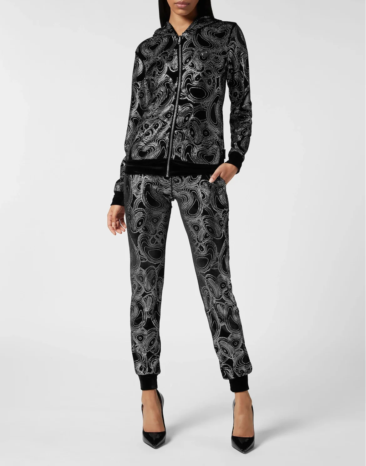 Jogging Tracksuit: Hoodie/Trousers with crystals Teddy Bear, цвет: Черный