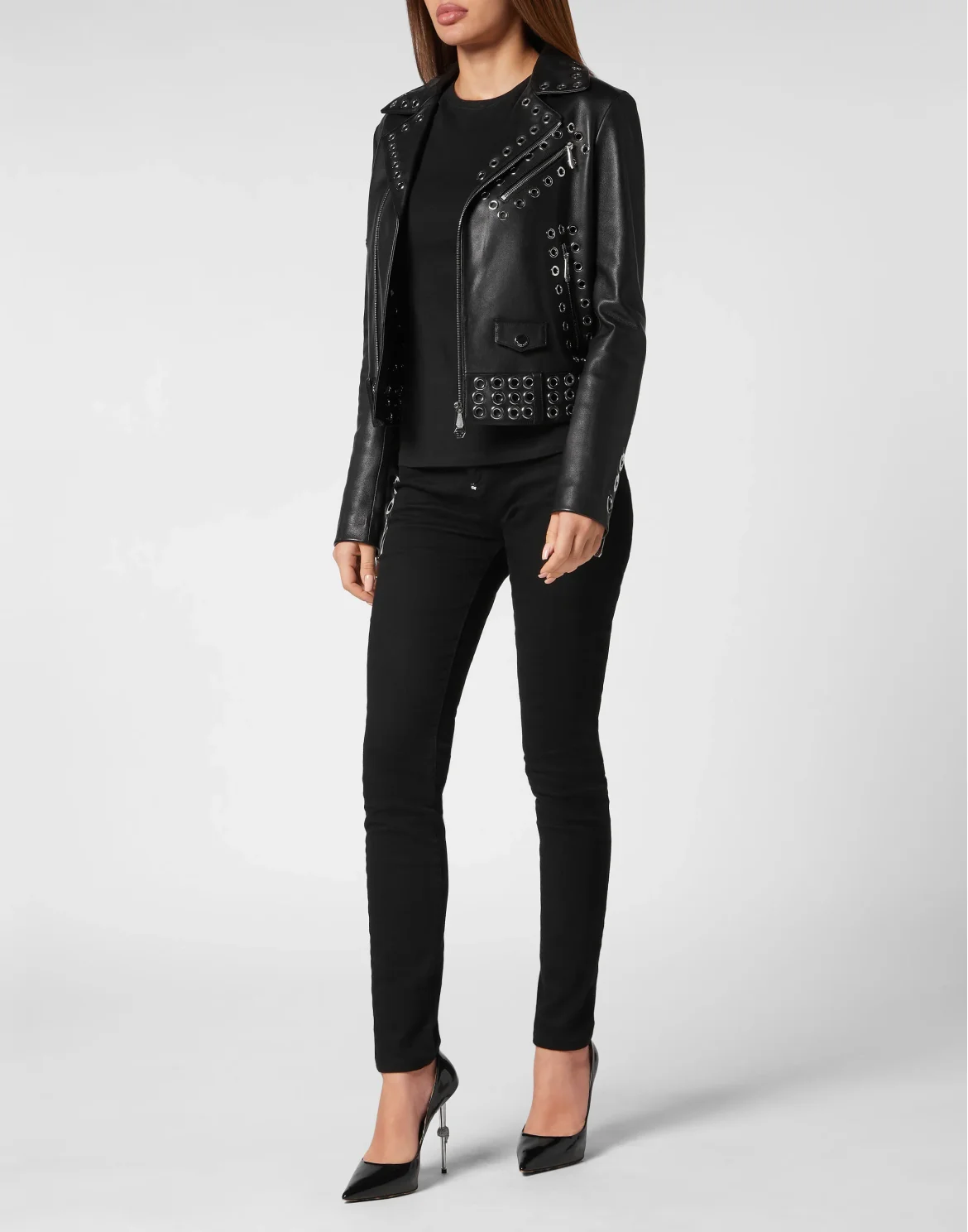 Boxy Biker Jacket Metal Rings, цвет: Черный