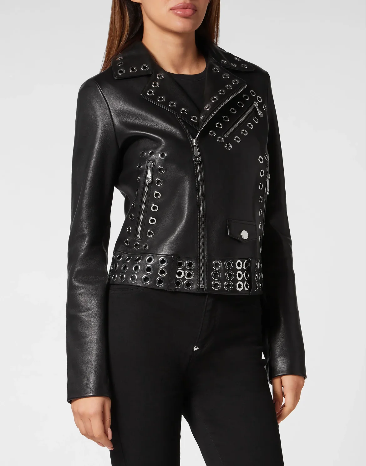 Boxy Biker Jacket Metal Rings, цвет: Черный