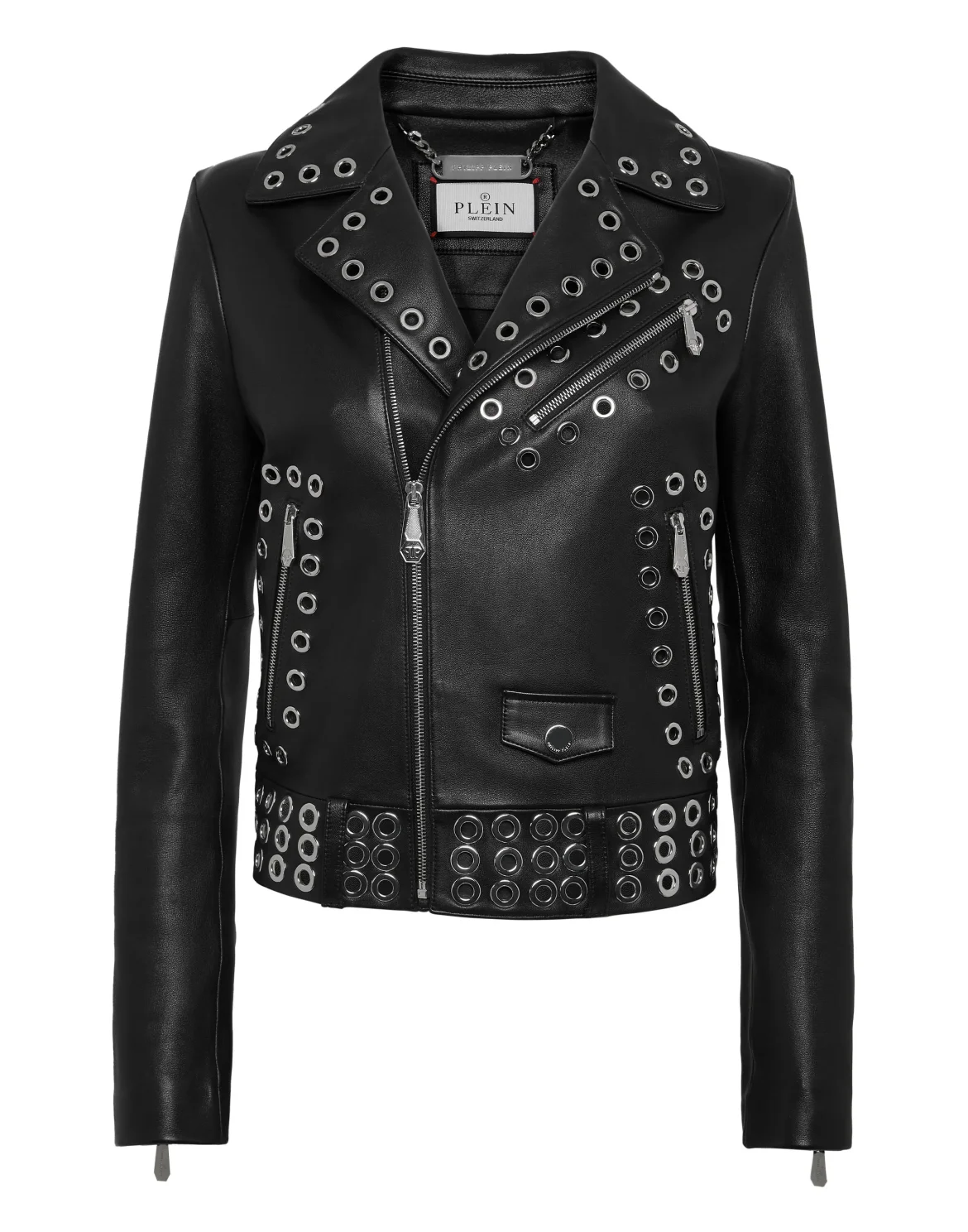 Boxy Biker Jacket Metal Rings, цвет: Черный