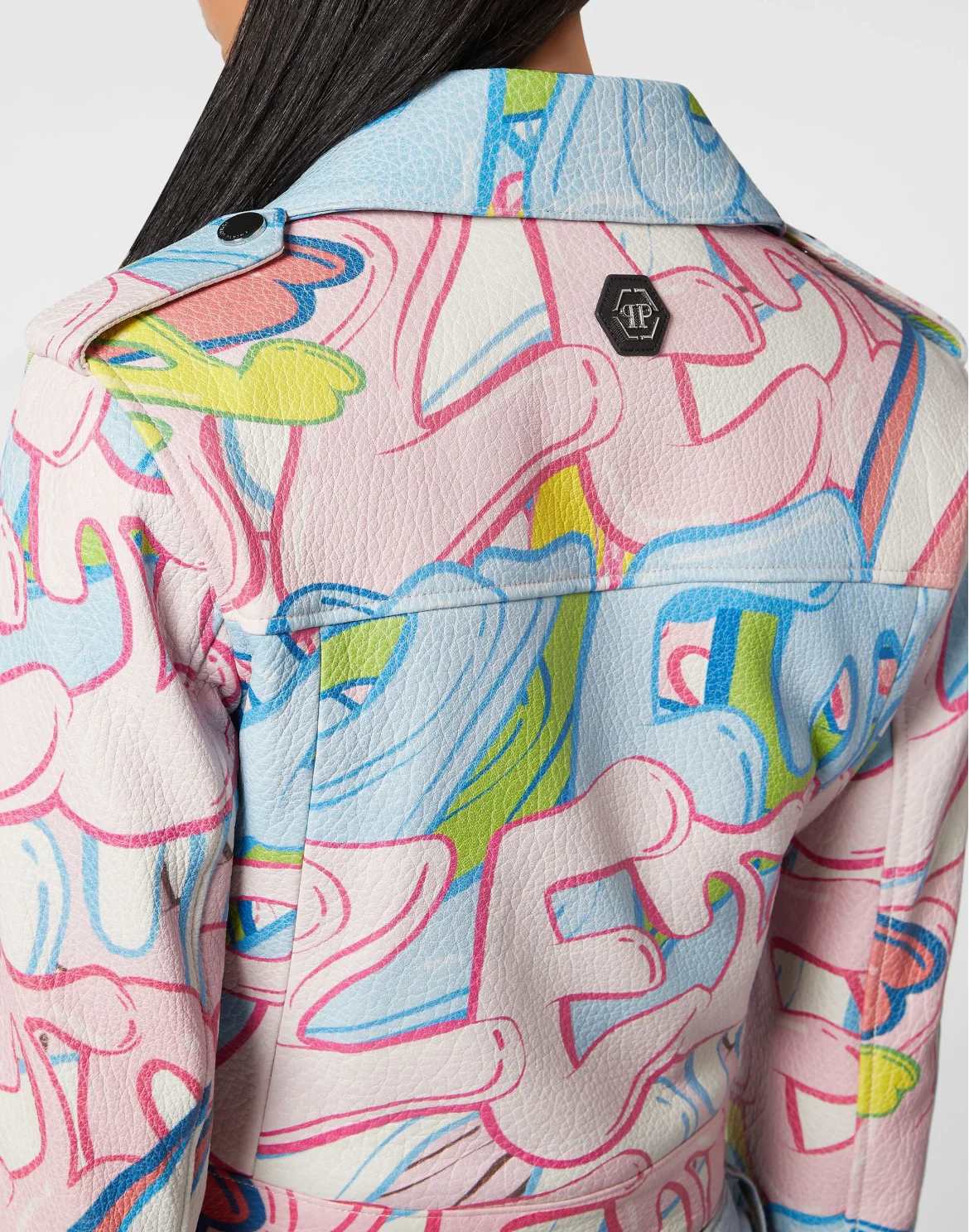 Cropped Boxy Biker Jacket Bombing Graffiti, цвет: Мультиколор