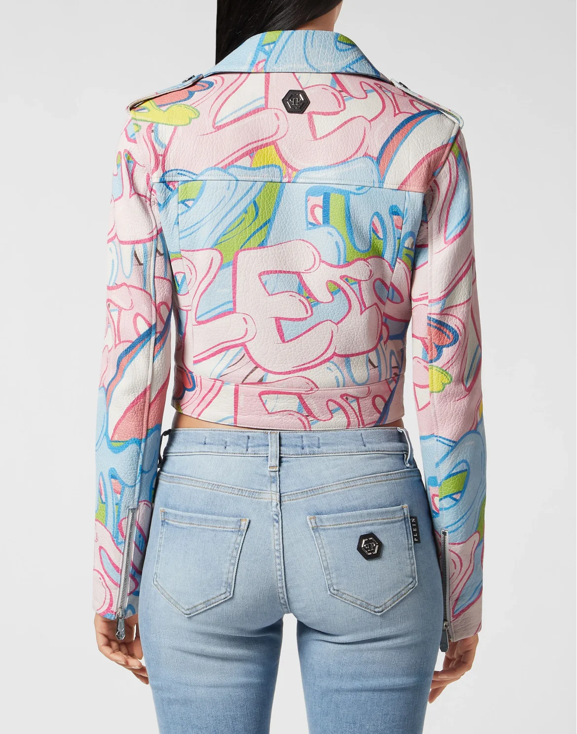 Cropped Boxy Biker Jacket Bombing Graffiti, цвет: Мультиколор