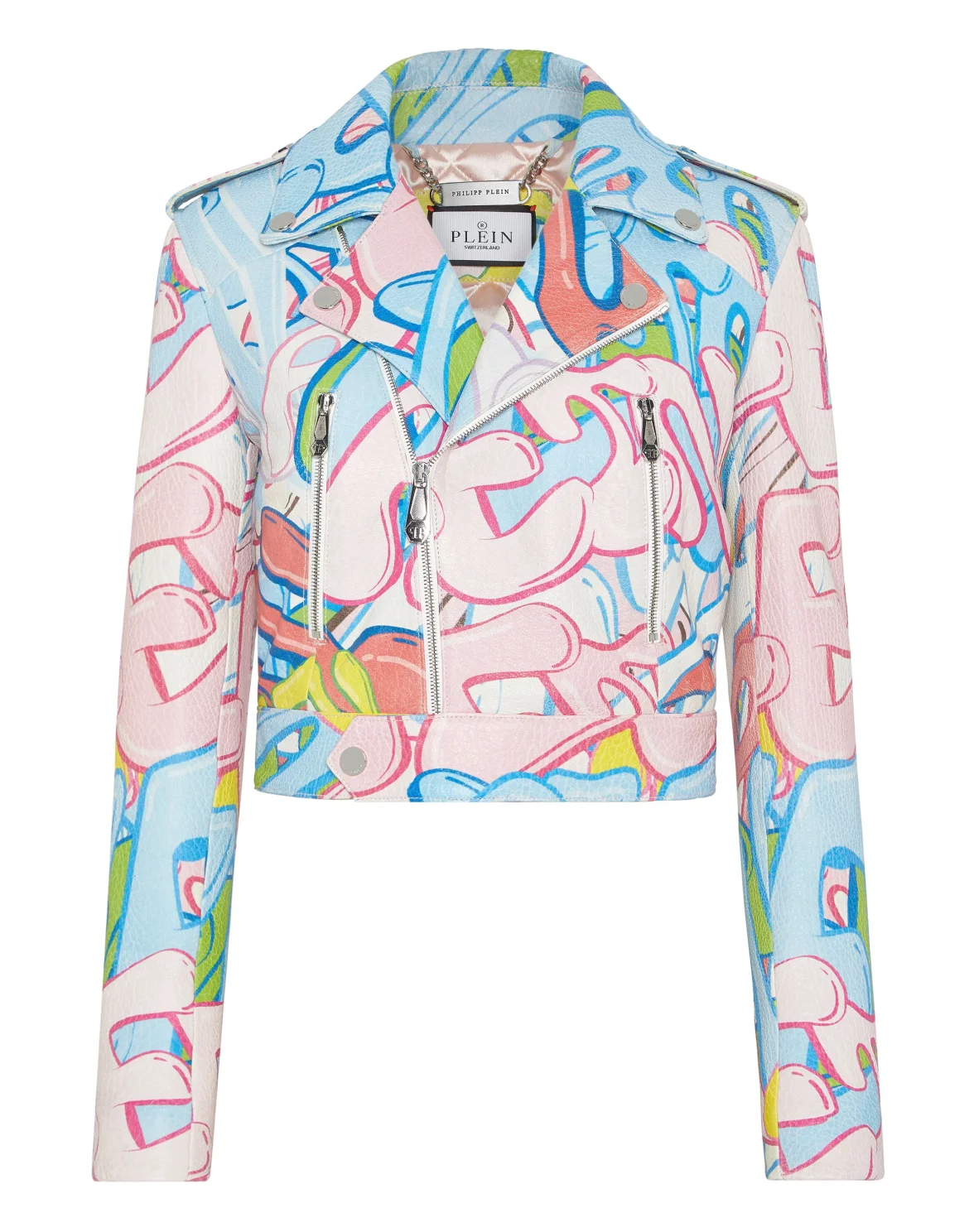 Cropped Boxy Biker Jacket Bombing Graffiti, цвет: Мультиколор