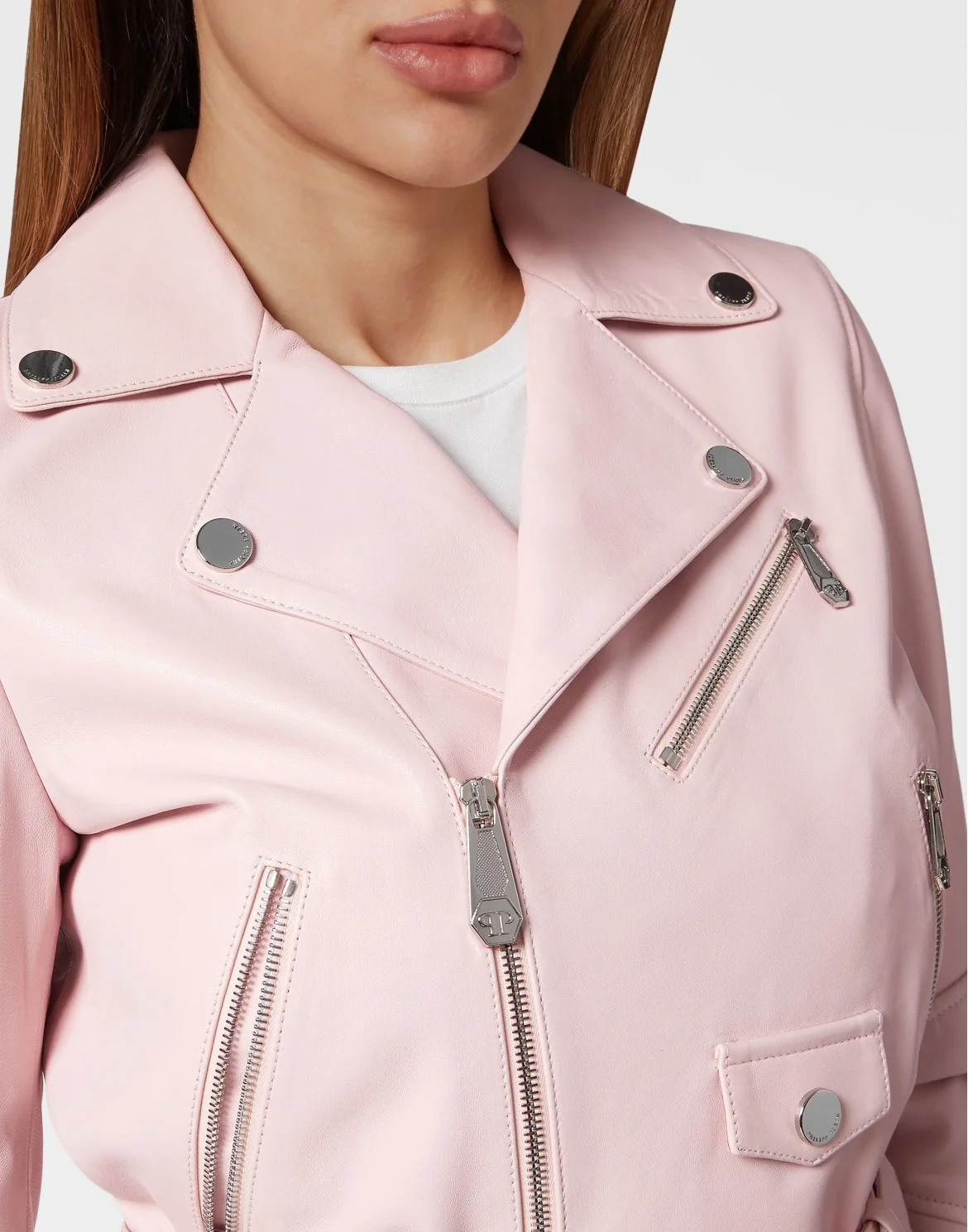 Cropped Boxy Leather Jacket, цвет: Розовый