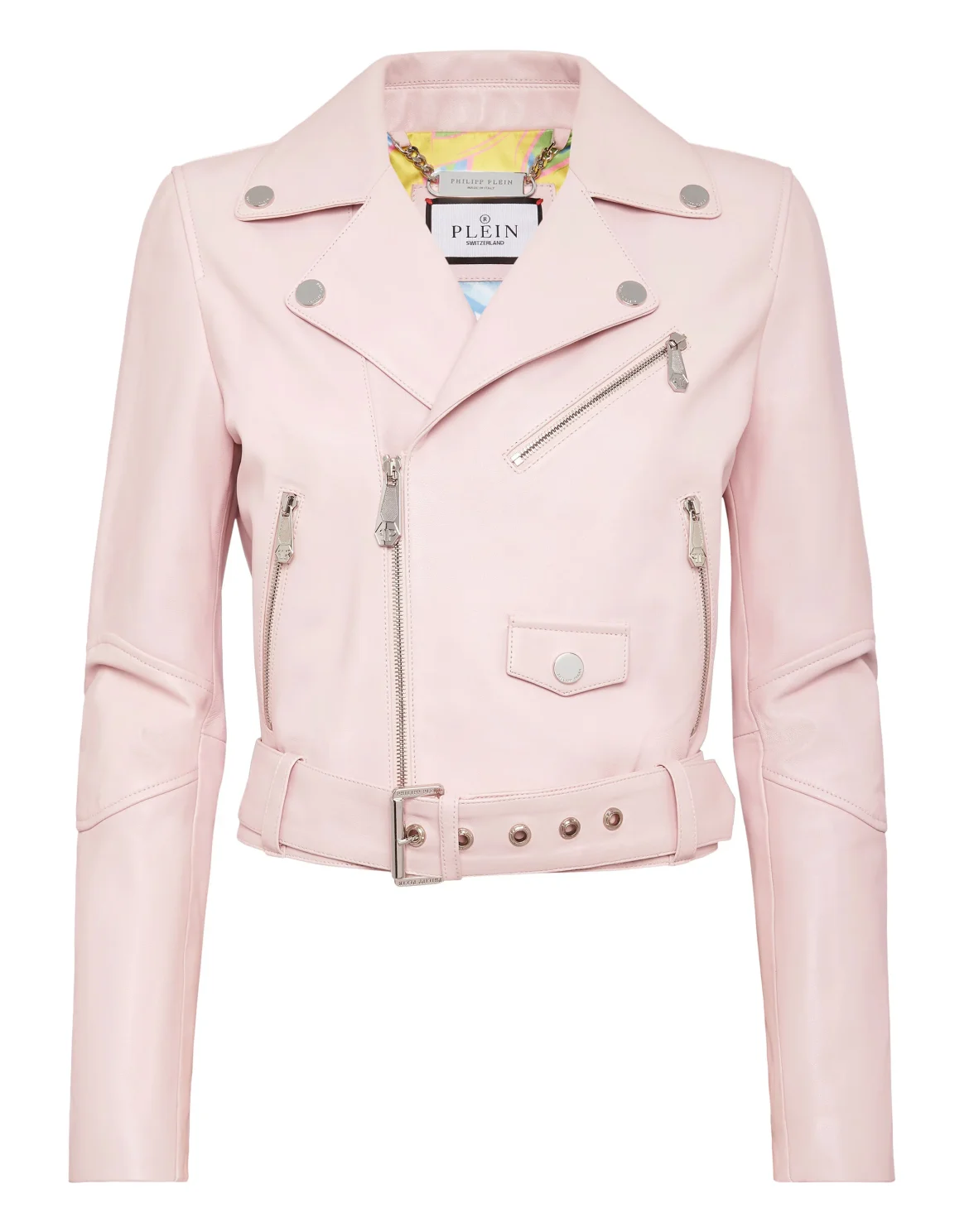Cropped Boxy Leather Jacket, цвет: Розовый