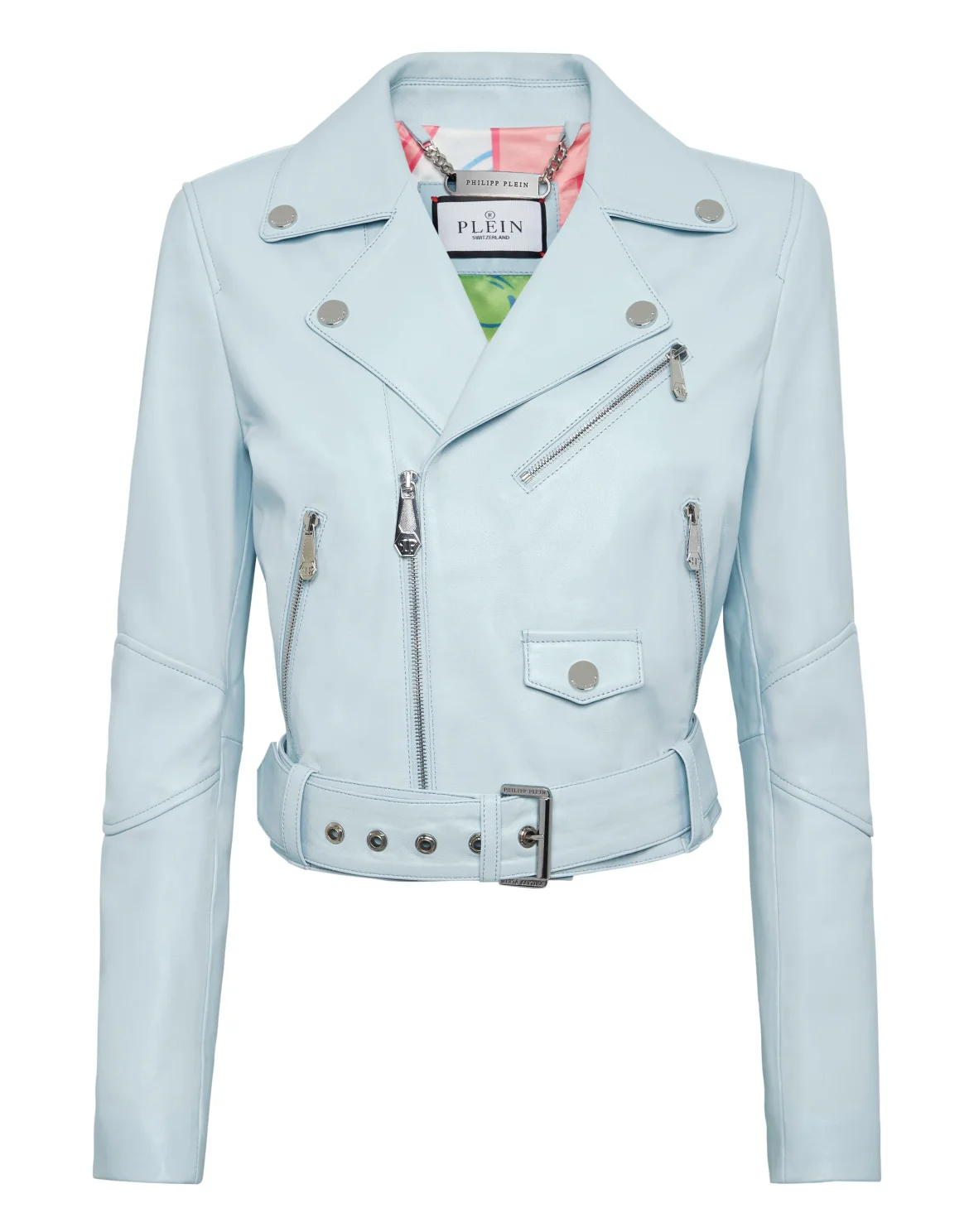 Cropped Boxy Leather Jacket, цвет: Голубой