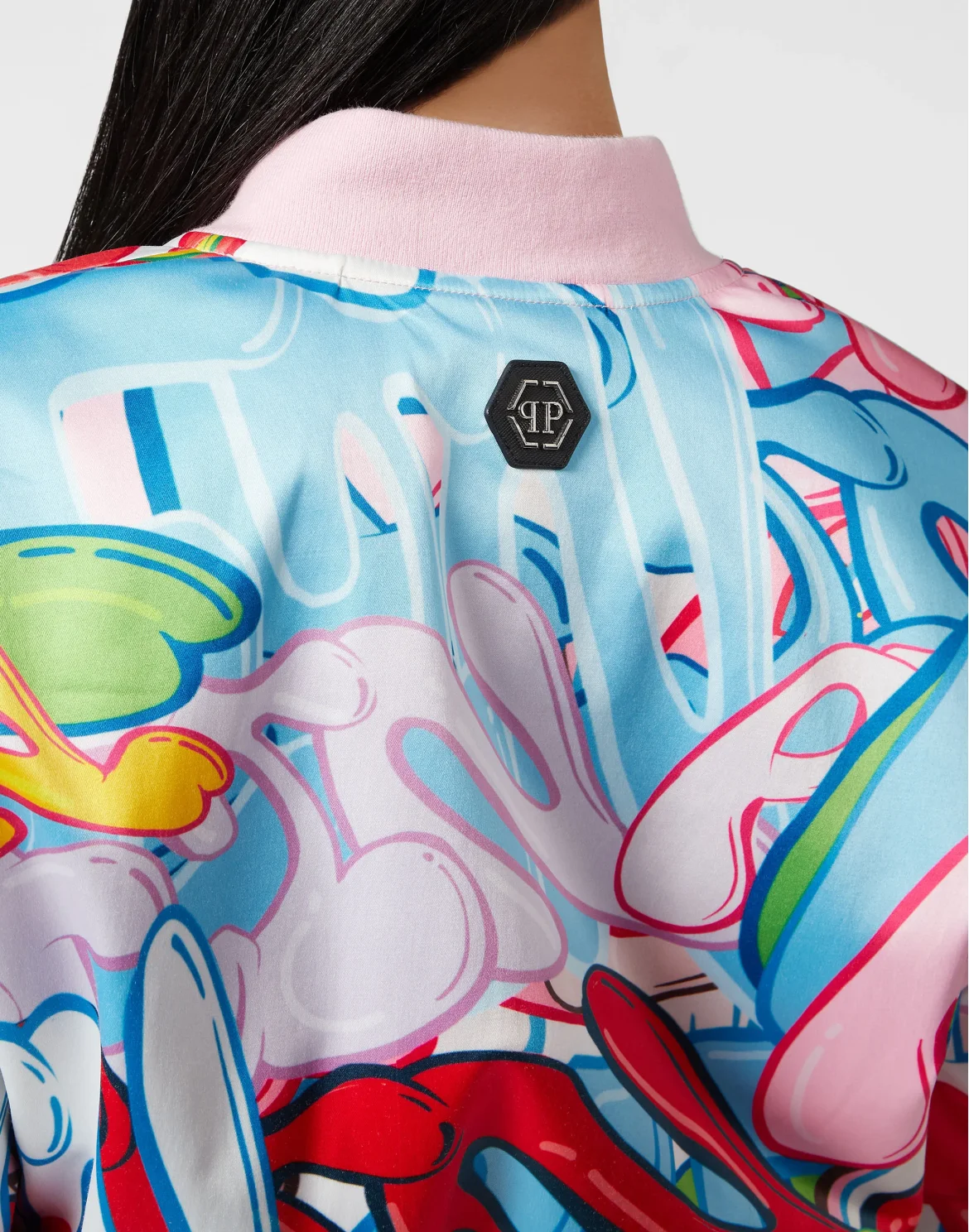 Satin Cropped Bomber Bombing Graffiti, цвет: Мультиколор