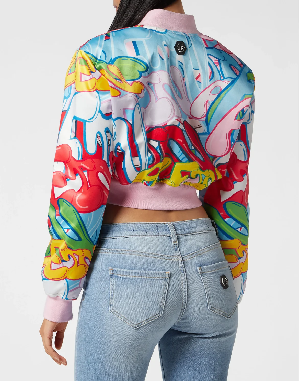 Satin Cropped Bomber Bombing Graffiti, цвет: Мультиколор