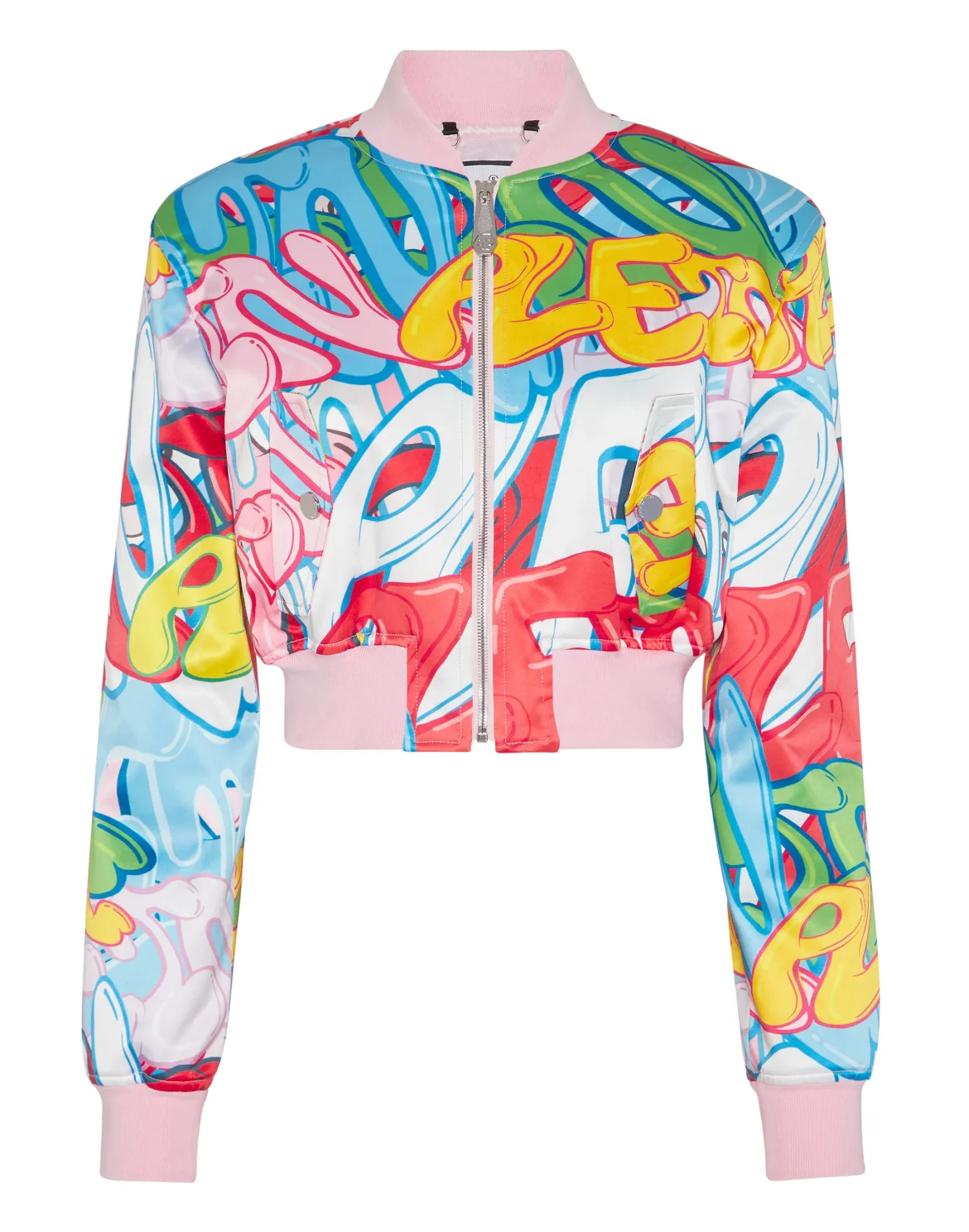 Satin Cropped Bomber Bombing Graffiti, цвет: Мультиколор