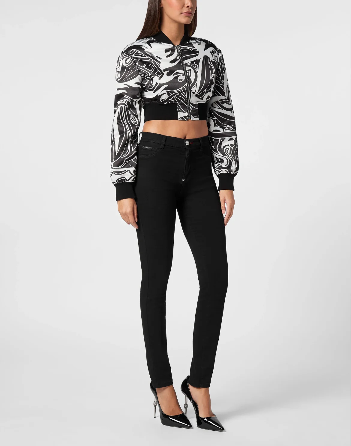 Satin Cropped Bomber, цвет: Мультиколор