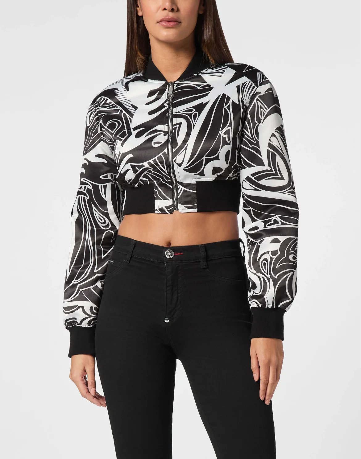 Satin Cropped Bomber, цвет: Мультиколор