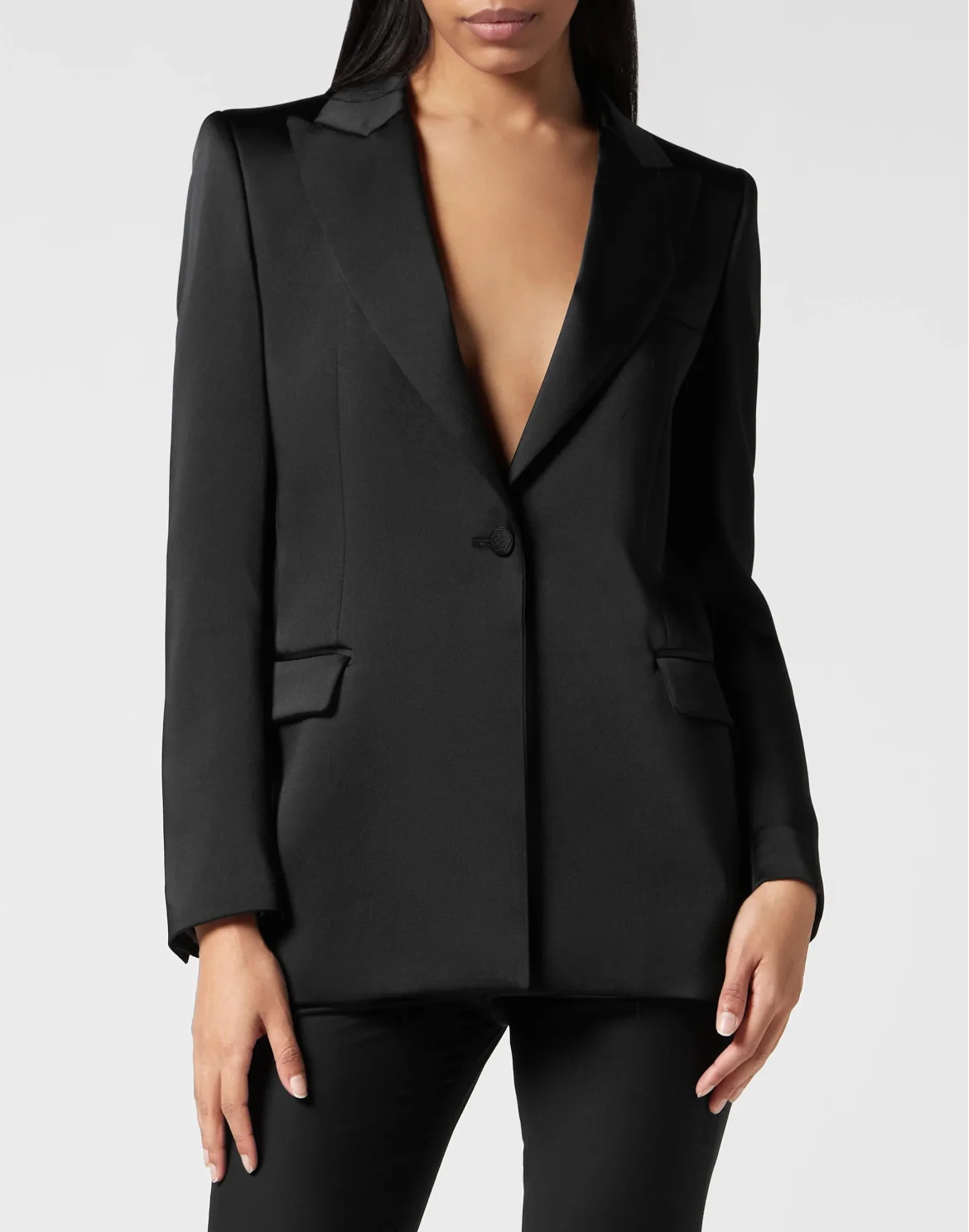 Satin Boxy Blazer Crystal Skull, цвет: Черный