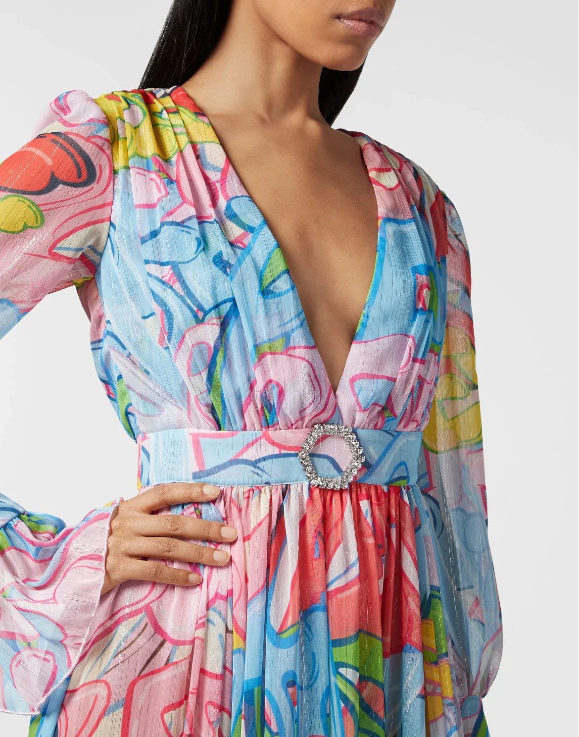 Chiffon Long Dress Bombing Graffiti, цвет: Мультиколор