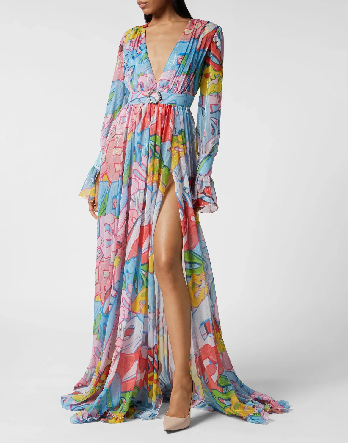 Chiffon Long Dress Bombing Graffiti, цвет: Мультиколор