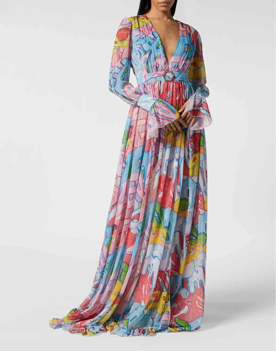 Chiffon Long Dress Bombing Graffiti, цвет: Мультиколор