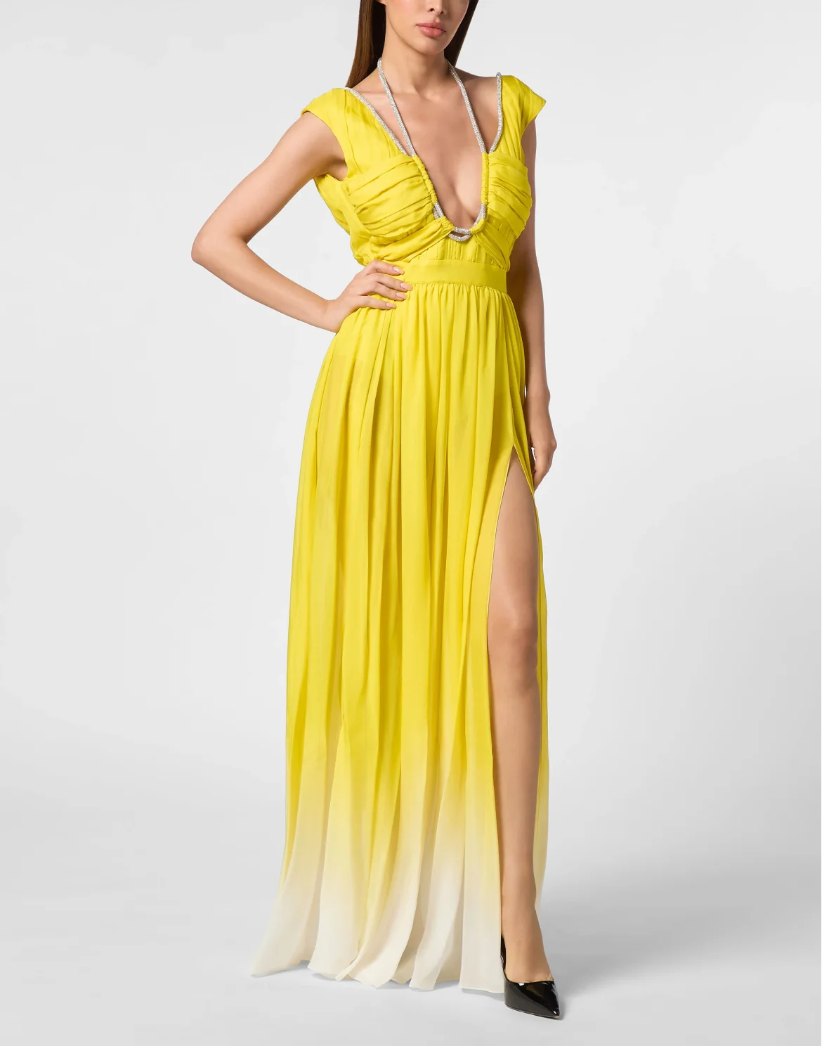 Chiffon Plisse Long Dress Degrade', цвет: Желтый