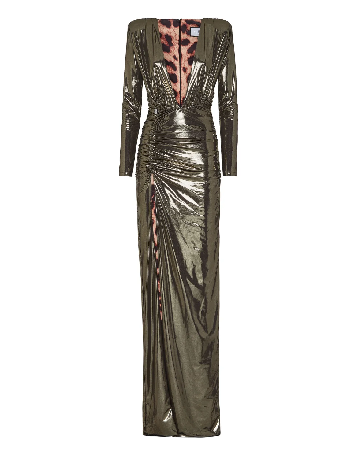 Lamé Jersey Padded Shoulder Lond Dress, цвет: Золотой