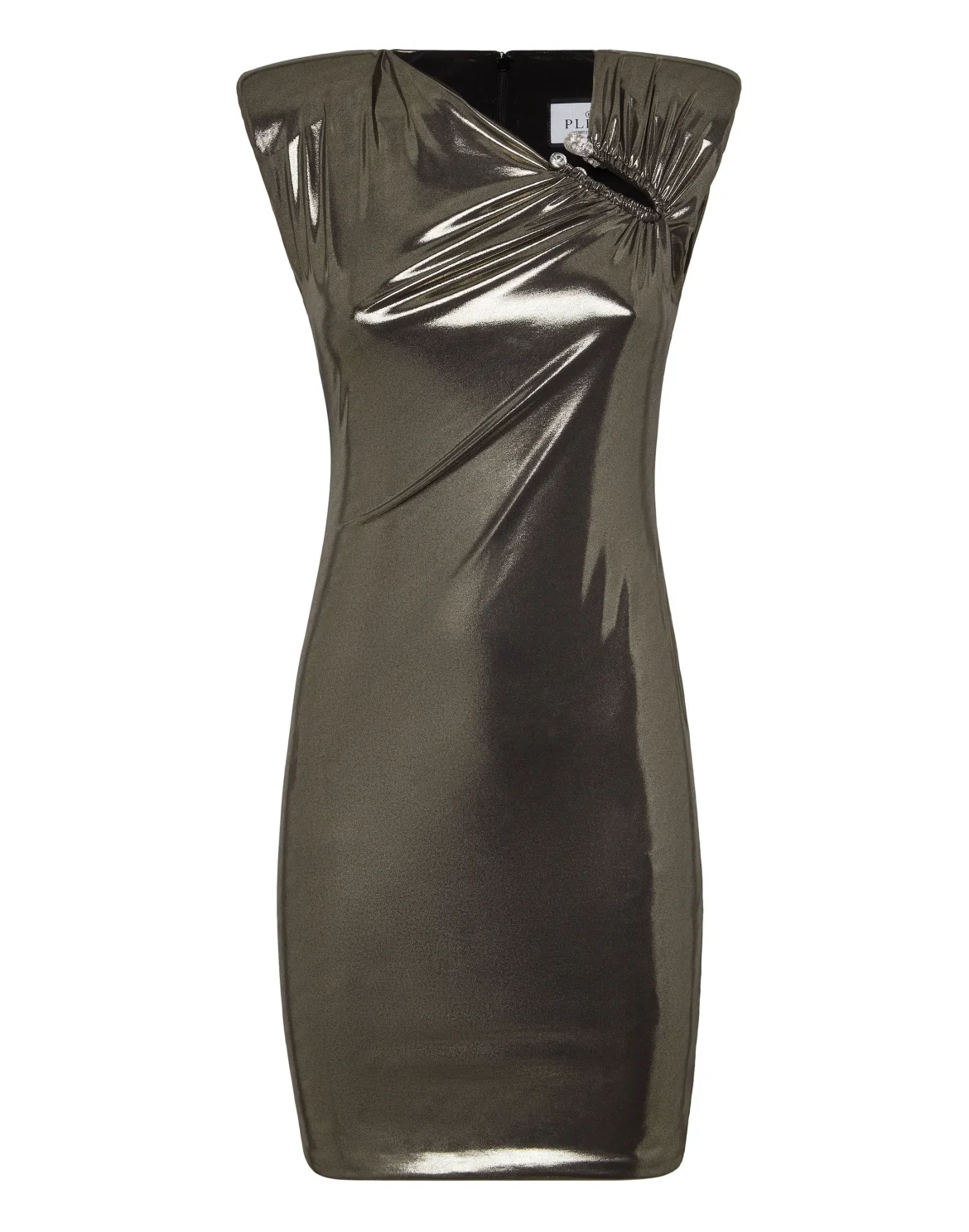 Lamé Fabric Padded Shoulder Mini Dress, цвет: Золотой