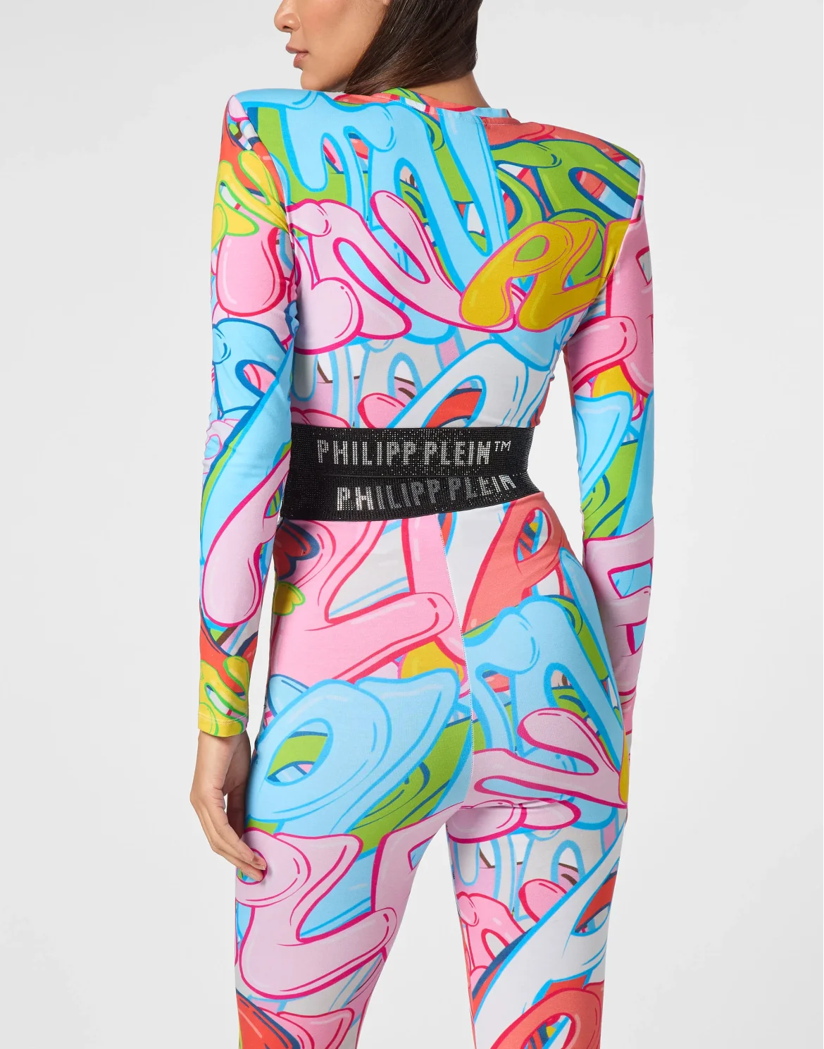 Padded Shoulder Cropped Top LS Bombing Graffiti, цвет: Мультиколор