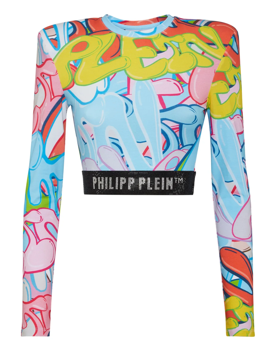 Padded Shoulder Cropped Top LS Bombing Graffiti, цвет: Мультиколор