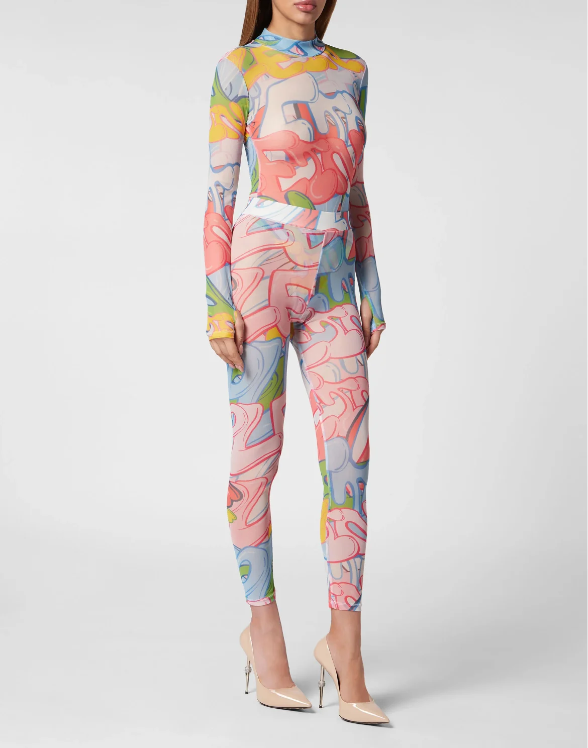 Tulle Leggings Bombing Graffiti, цвет: Мультиколор