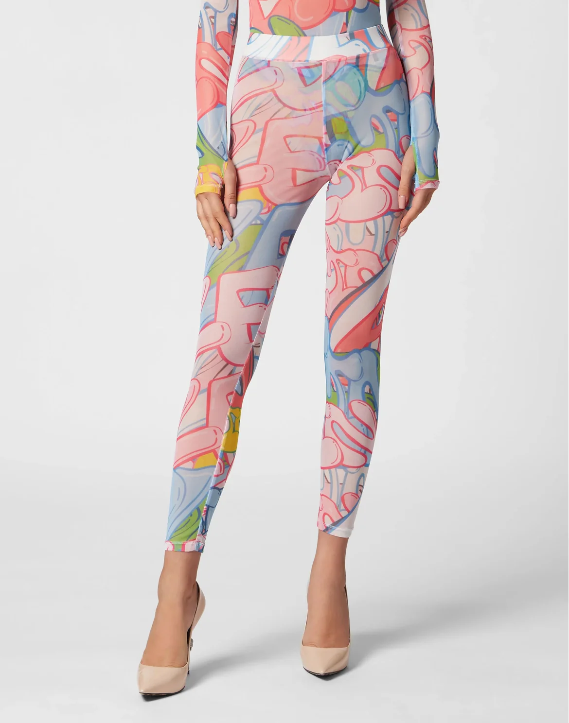 Tulle Leggings Bombing Graffiti, цвет: Мультиколор
