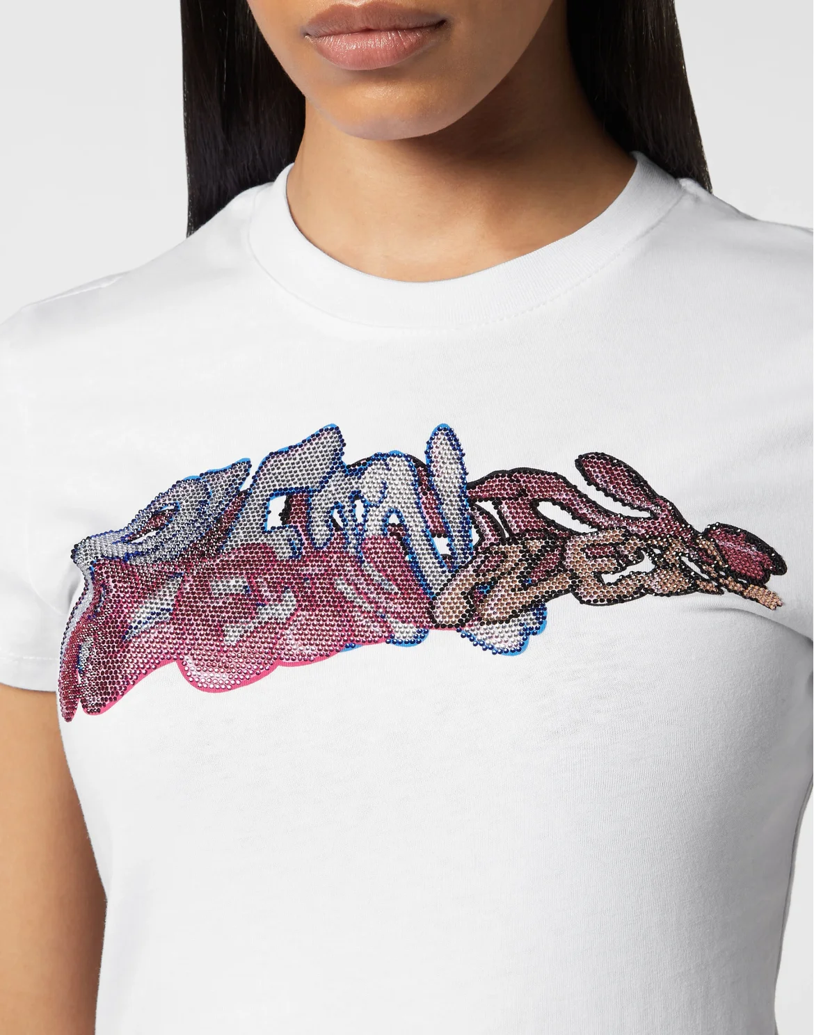 T-Shirt Sexy Pure with Crystals Bombing Graffiti, цвет: Белый
