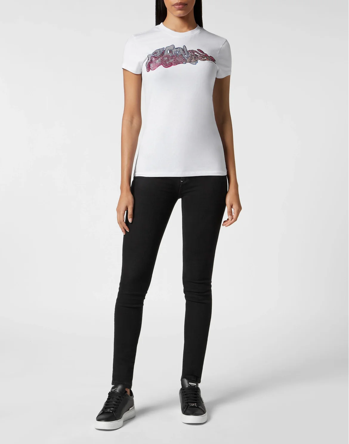 T-Shirt Sexy Pure with Crystals Bombing Graffiti, цвет: Белый