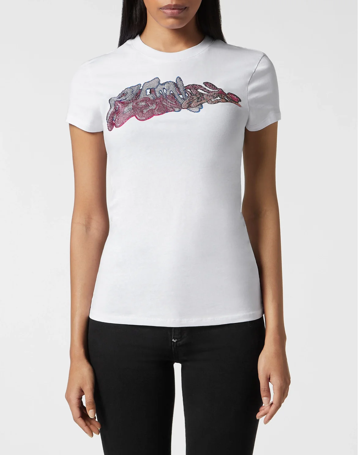 T-Shirt Sexy Pure with Crystals Bombing Graffiti, цвет: Белый