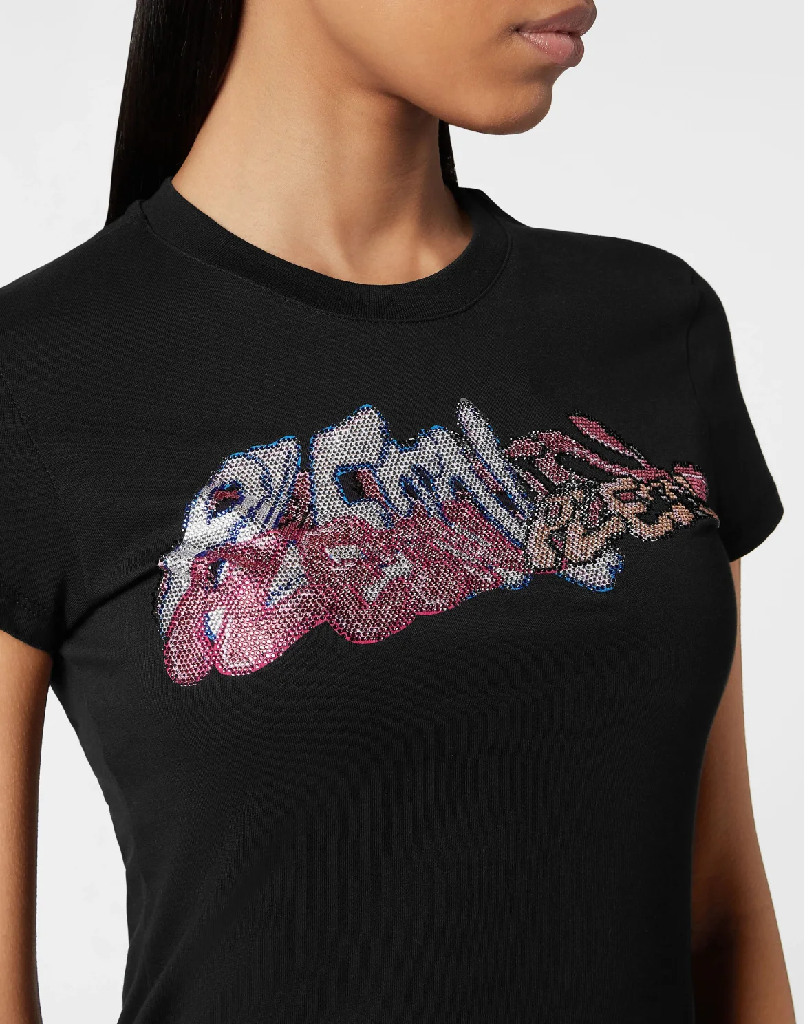 T-Shirt Sexy Pure with Crystals Bombing Graffiti, цвет: Черный