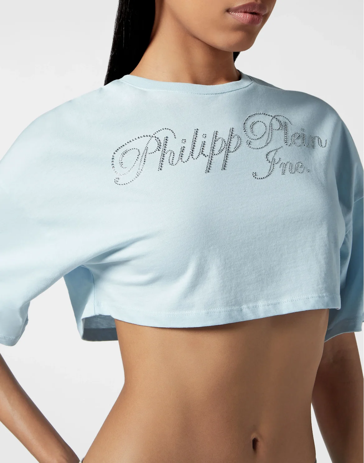 Cropped T-shirt with Crystals Philipp Plein TM, цвет: Голубой