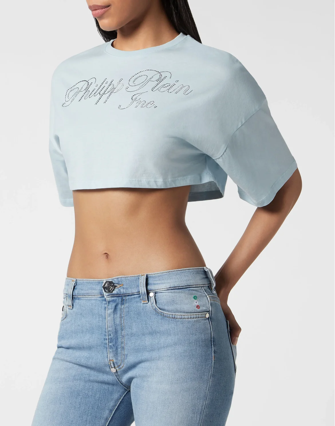 Cropped T-shirt with Crystals Philipp Plein TM, цвет: Голубой