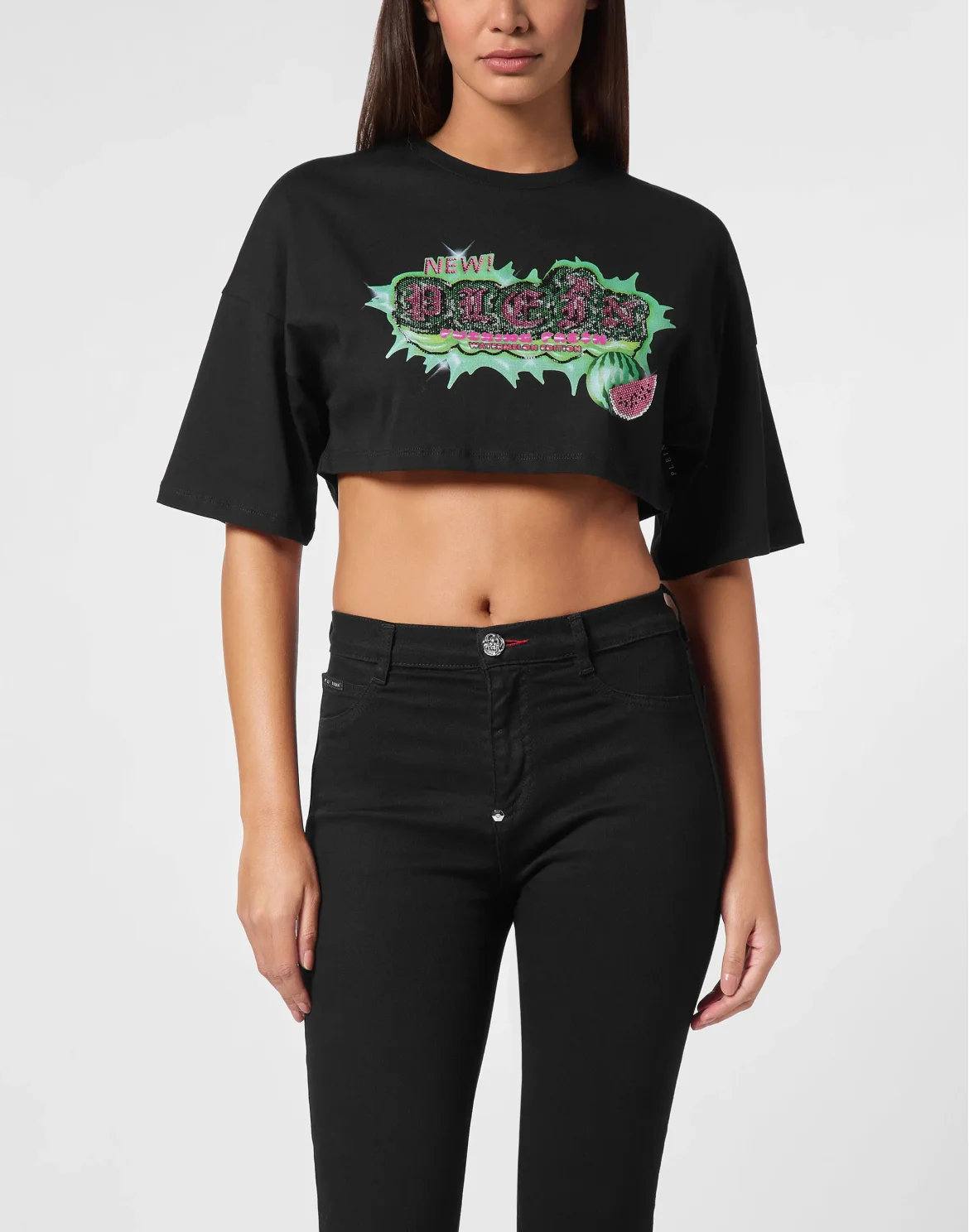 Cropped T-shirt Tutti Frutti, цвет: Черный