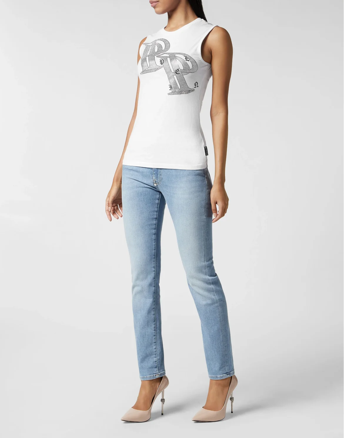 Full Strass Tank Top Wire Frame, цвет: Белый